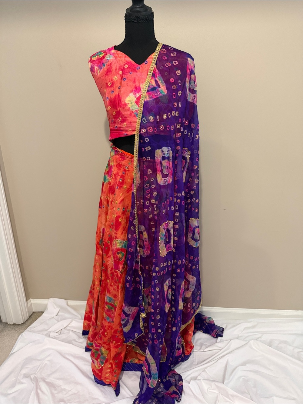 Vibrant Orange & Purple Printed Women's Lehenga Set